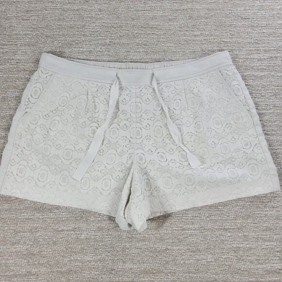 Ann Taylor LOFT Lace Shorts Womens 12 White Loose Elastic Waist Resort Vacation - Picture 1 of 12